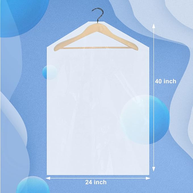 150Pcs Dry Cleaning Bags for Hanging Clothes, 24×40 Inch Plastic Clear Garment Bags, Dust Clothing Covers for Dry Cleaner, Home Storage, Travel, Moving
