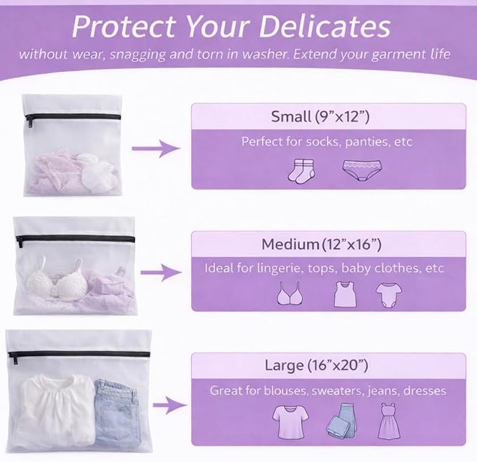 Mesh Laundry Bags for Delicates + 2 Wool Dryer Balls Reusable – Fabric Protection for Washing Machine & Dryer - Laundry Care Set