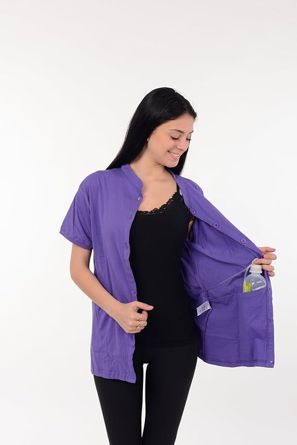 USBD Post Mastectomy Shirt with Drain Pockets Band Collar Post Op Recovery Tops