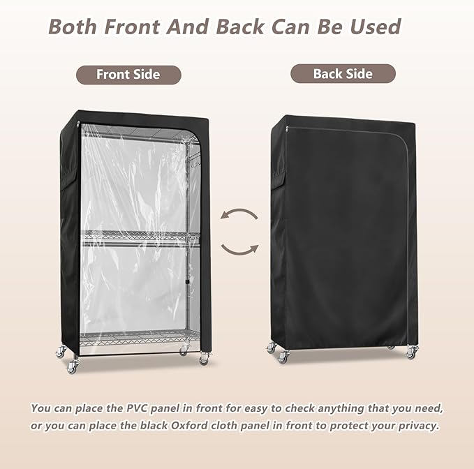 Rileytee Garment Rack Cover,600D Heavy Duty Waterproof Clothing Rack Cover,Clothes Rack Cover with Zipper for Metal Garment Rack（Clear Front,46"W x 18"D x 80"H,Cover Only)