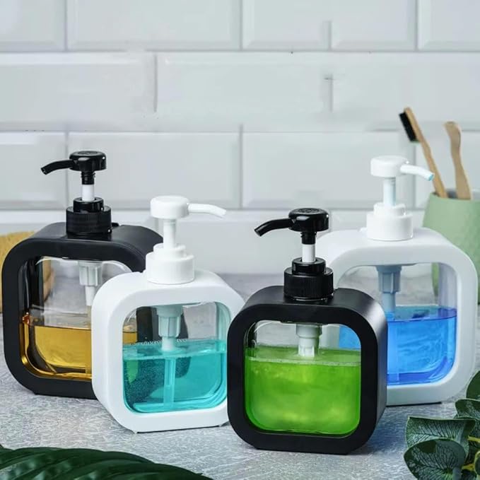 Hand Soap Dispenser for Bathroom, Modern Dish Soap Dispenser for Kitchen Sink, Liquid Soap Container with Pump, Clear Plastic Soap Pump Bottles (2 Packs,17oz, Black)