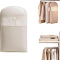 Space Saving Hanging Garment Bag with Self Compression Zipper, Otherwisie Garment Bags, Space Saver Dust Cover Clothes Bags for Down Coat Protects Clothes from Wrinkles (Beige)