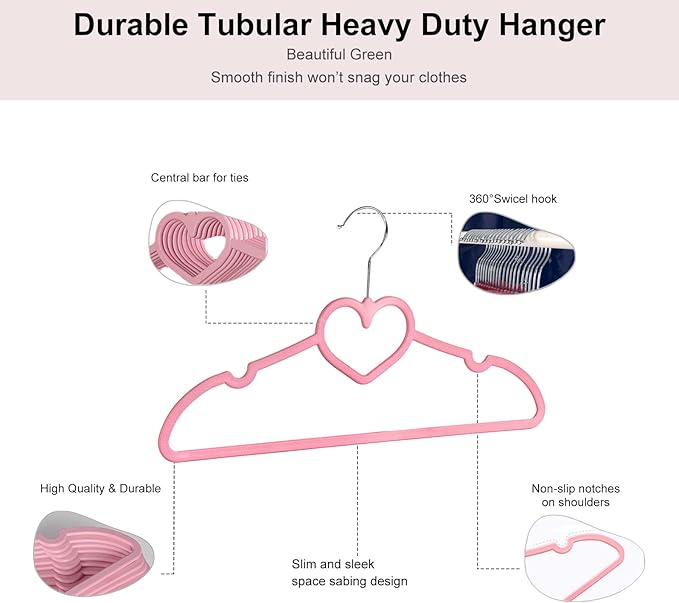 Plastic Hangers, Heavy Duty Clothes Hanger for Adults, Heart Hangers with 360 Degree Swivel Hook, 10 Pack - Pink