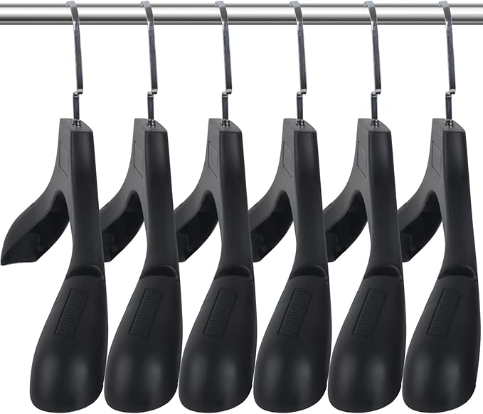 DEDU Suit Hangers for Men 6 Pack, Black Coat Hangers No Shoulder Bump Non Slip Width 17.7", Plastic with Metal Hook
