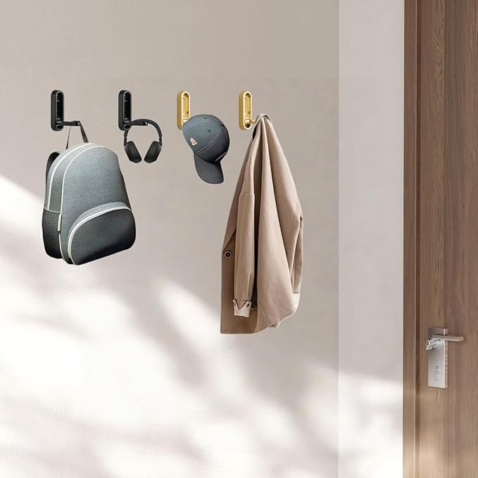 Foldable Wall Hooks Heavy Duty Zinc Alloy Folding Coat Hook Wall Mounted, Space-Saving Flip Down Hook for Bathroom Entryway Closet, Gold Walls Hooks for Hanging Coat Towels Hat Bag Keys Plants（4PCS）
