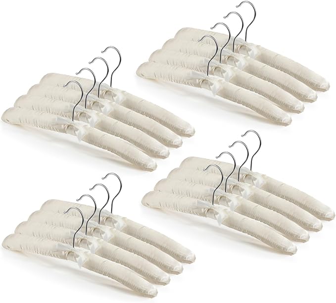 Jetec 16 Pieces Satin Padded Hangers for Women Clothing 15 Inch Satin Hangers 360° Swiveling Hook Sponge Shoulder Padded Hanger for Sweaters, Coat, Blouse, Wedding Dress, Women Cloths (Beige)