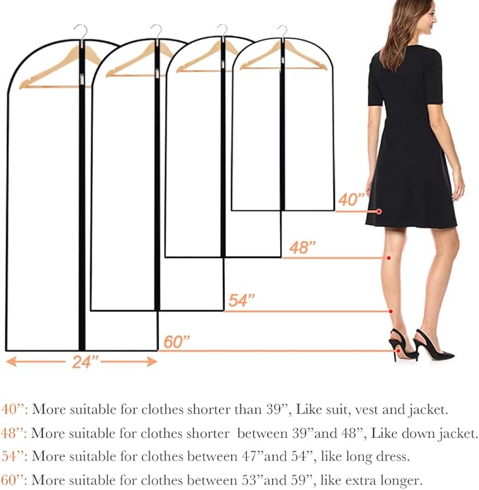 Garment Bag Clear for Long Dress (24'' x 60'' Set of 6) Clothing Suit Bags for Closet Storage Wedding Dress Garment Bags with Zipper Gown Garment Cover for Long Dresses
