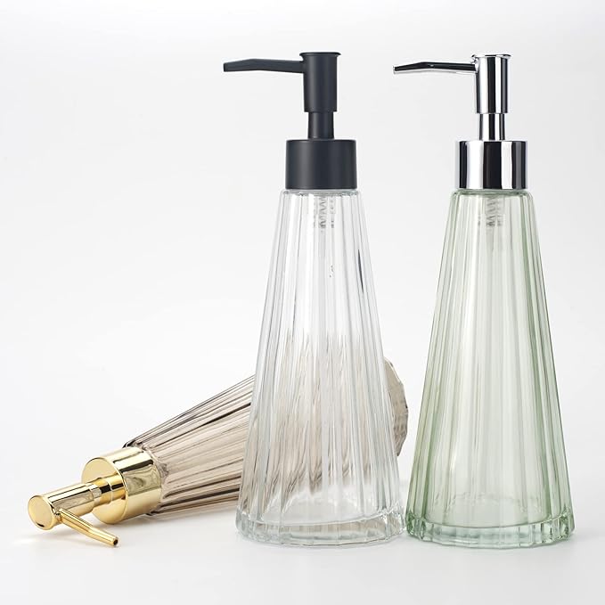 10oz/300ml Glass Hand Soap Dispenser with Black Rust Proof Pump, Elegant and Beautiful Clear Color