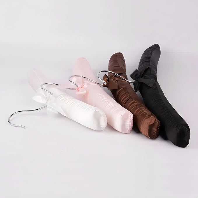 5 Pack Satin Padded Hangers for Women Clothing, Anti Slip Sponge Fabric Clothing Hangers Coat Racks for Sweater, Coat, Suit, Dress (Light Pink)