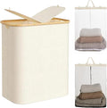150L Laundry Basket with Lid, Large 2 Compartments Laundry Hamper with Handles & laundry bag Removable in Laundry Room, College Dorm, Bathroom, Bedroom (white)