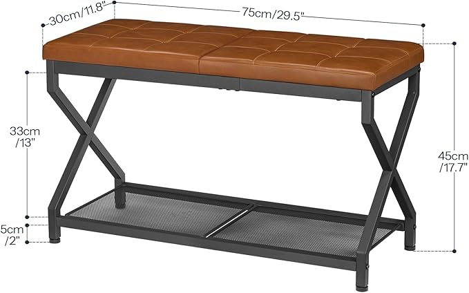 HOOBRO 29.5" L Shoe Bench, Shoe Rack Bench with PU Leather Cushion, Shoe Storage Organizer for Front Door Entrance, 2-Tier Entryway Bench for Small Space, Loads 300 lb, Whiskey Brown CB24HX01