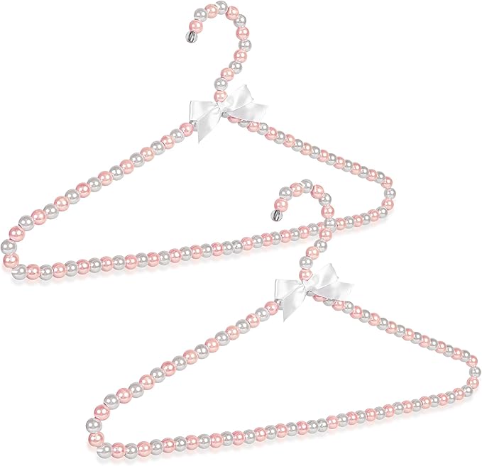 Concepts Premium Heavy Duty Pearl Hangers with White Ribbon Trim for Wedding and Engagement Gowns - Slim Design Also Can Be Used for Suits and Shirts (Pink 2 Pack)