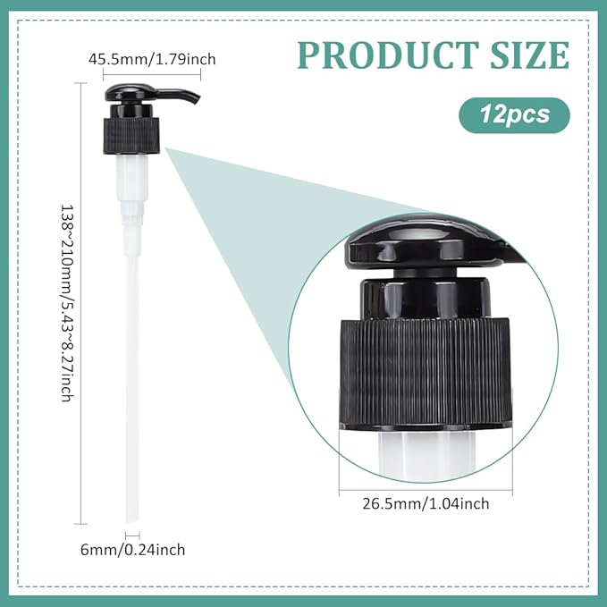 BENECREAT 12 Pcs Black Plastic Dispensing Pumps, 24/410 Universal Soap Dispenser Pump, Round Replacement Pump for Liquid Dispensing