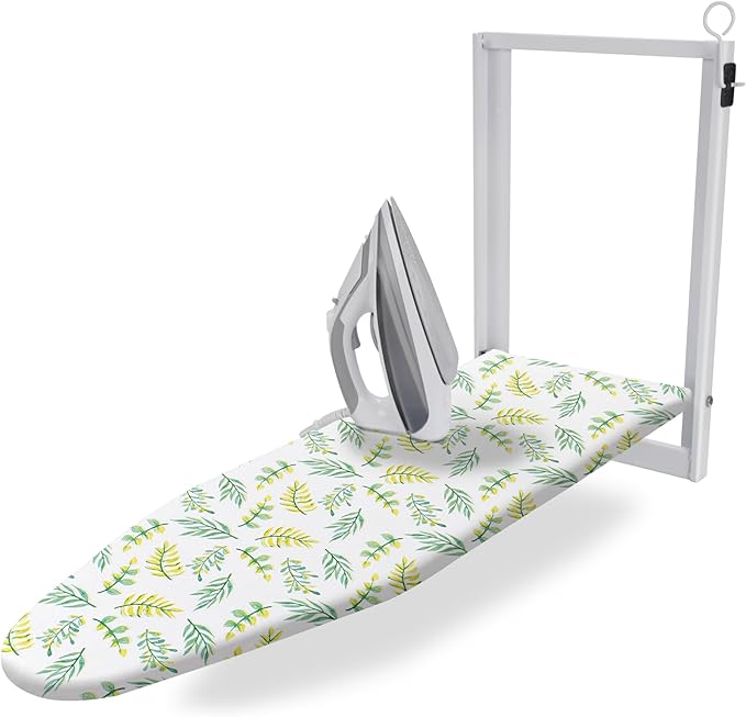 SheeChung Wall Mounted Ironing Board 36"X12",Foldable Ironing Boards with Removable Heat Resistant Cover,Compact Mount Fold Down Iron Board,Easy-Release Lever,Space Saving Ironing Board,Yellow Leaf