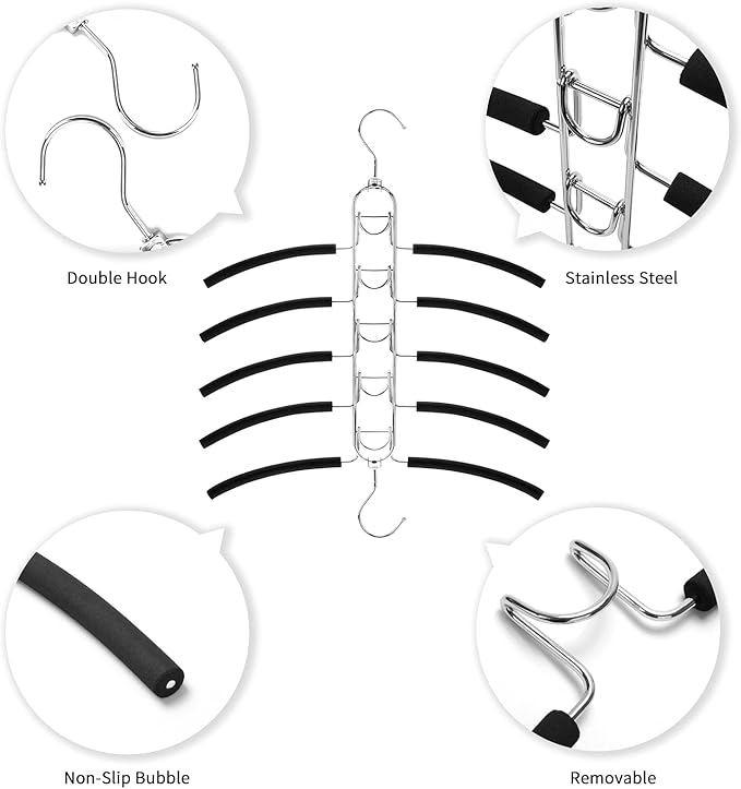Nature Smile 4 Pack 5 in 1 Anti Slip Clothes Hangers,Space Saver Magic Metal Hangers,Multi Layers Wardrobe Clothes Rack,Heavy Duty Metal Blouse Hanger Closet Storage Organizer