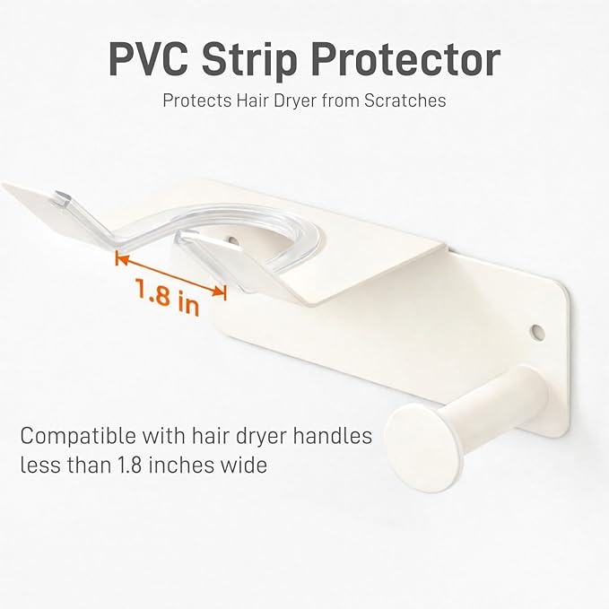 Hair Dryer Holder, Dyson Hair Dryer Holder, Blow Dryer Holder with Cord Hook SUS304 Stainless Steel Wall Mount, Self Adhesive/Screw Space Saving Hairdryer Holder for Bathroom White