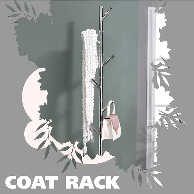 KB Designs - 6 Hook Metal Standing Coat and Hat Hanger Organizer Rack, Chrome