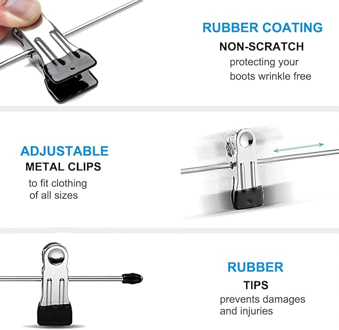 10Pcs Double Adjustable Clips Boots Hangers and 10Pcs Single Hanging Clips Laundry Hooks for Closet, Travel, Tall Boots, Jeans, Hats, Socks, Towels