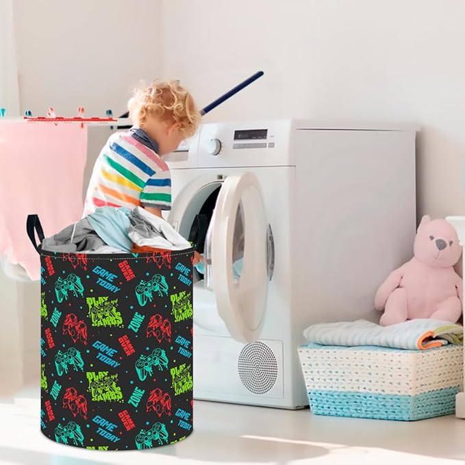 CLOCOR Large Laundry Basket,Waterproof Nursery Hamper,Collapsible Fabric Storage Container,Room Decor,Gift Basket（Game On