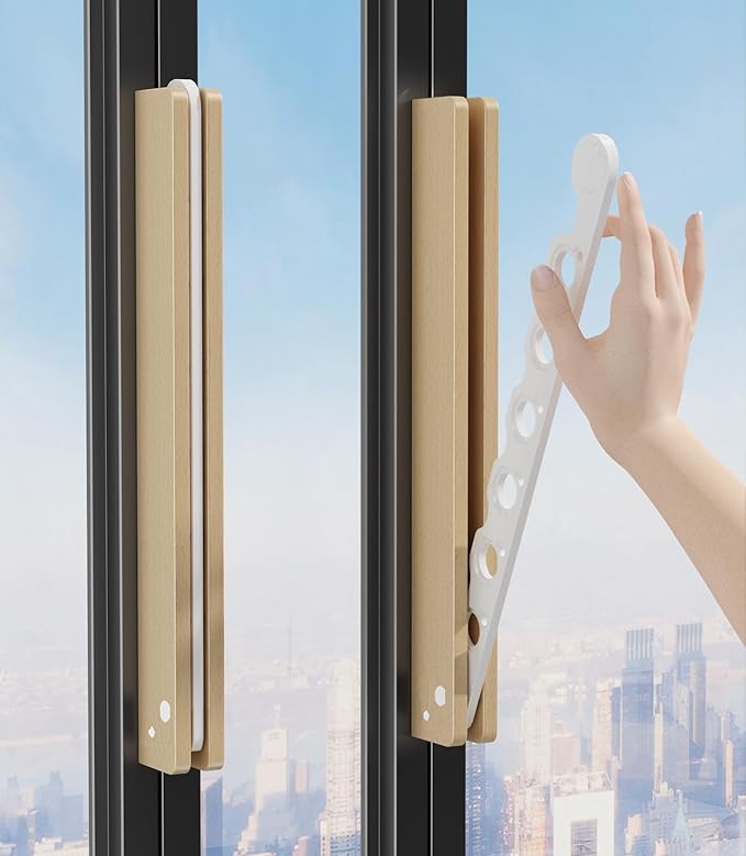 Natural Wood Folding Clothes Hanger Rack for Laundry Room, Wall Mounted Clothes Drying Rack, Laundry Drying Rack Foldable, Perfect for Small Spaces, Beech Wood White