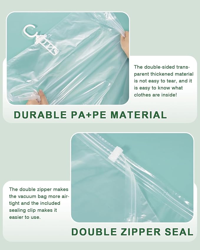 Colemoly Hanging Vacuum Storage Bags for Clothes 6 Pack 53.1x27.6 Inches Large Transparent Vacuum Seal Bags, Space Saving Storage Bags for Dresses/Coats/Suits, Waterproof/Dustproof/Wrinkle-Free