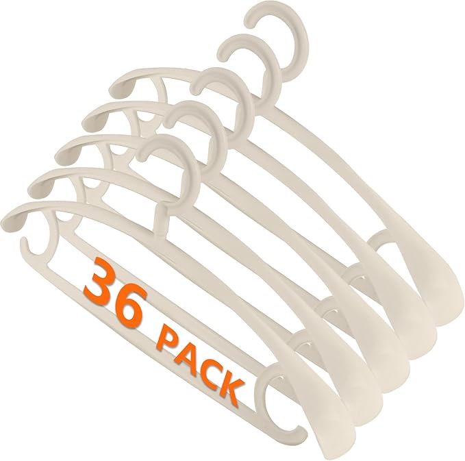 DEDU Plastic Clothes Hangers 36 Pack, Extra Thick Wide Shoulder Coat Hangers with 360° Swivel Hook Non Slip, Sweater Hangers Suit Hanger for Suits, Sweater, Dresses, Pants (Beige)