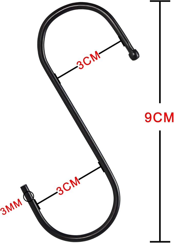 10 Pack 3.5 inch Heavy Duty S Hooks for Plants, Outdoor, Light, Cup, Large Hangers - Black