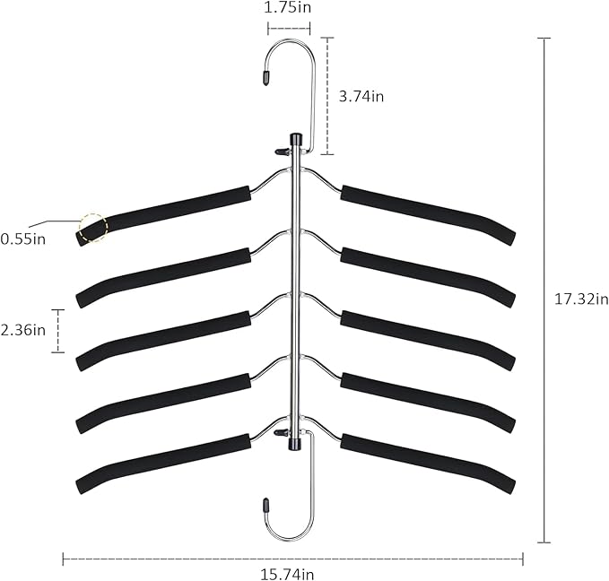 Space Saving Clothes Hangers – 5-in-1 Shirt & Coat Hangers with Non-Slip Foam, Stainless Steel Tiered Closet Organizer for Sweatshirts, Hoodies, Sweaters, T-Shirts – 2 Pack by ZNBEN