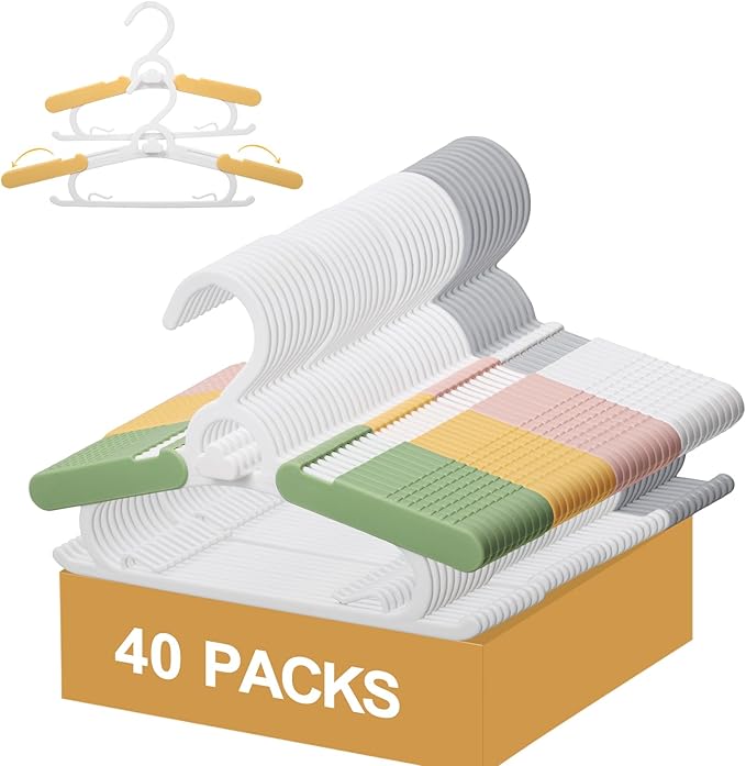 40 Pack Baby Clothes Hangers, 11-15" Adjustable Non-Slip Thickened Kid Hangers for Nursery Closet Toddlers Infant Children to Teenager (Multicolor)