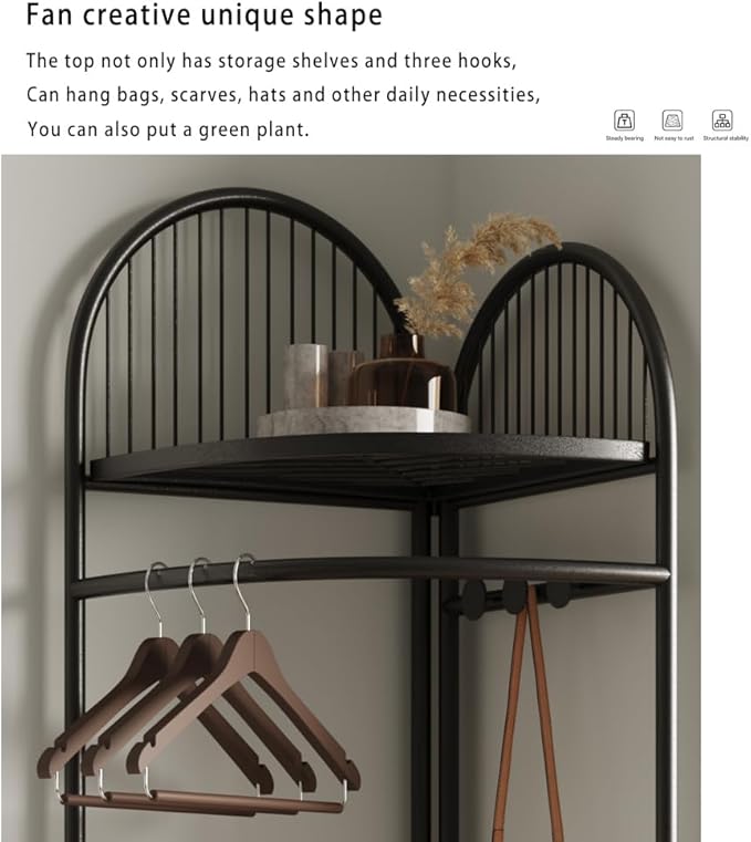 Corner Coat Rack with Storage and hooks,Hall Tree Metal Corner Clothes Rack for Home, Bedroom, Living Room, Entryway (black)