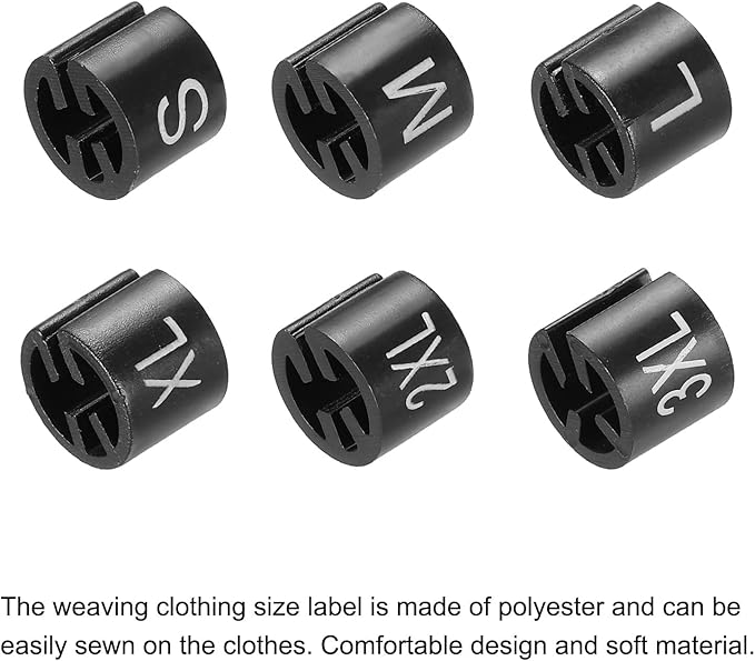 PATIKIL Clothes Hanger Marker S/M/L/XL/2XL/3XL Size Fit Hanger Rod for Garment Color Coding Black, Pack of 180