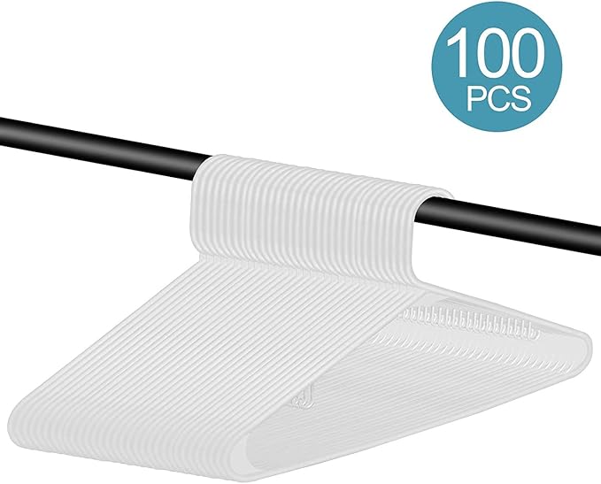 HomGarden Standard White Plastic Hangers - 100 Pack Tubular Clothes Hangers for Adults