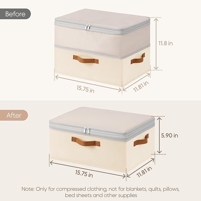 Large Closet Storage Bins - Compression Organizer Bins, Stackable Closet Organizer, Expandable Under Bed Storage Containers for Clothes, Towels, Sheet, 4 Pack, Beige