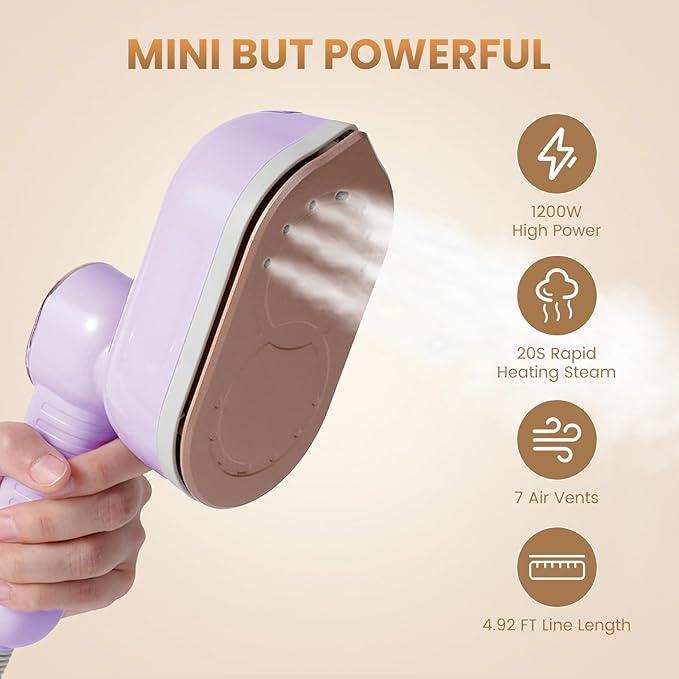 Portable Clothing Steamer, 1000W Clothing Wrinkle Remover, 3+1 Steam Adjustment Multifunctional Hanging Iron with LED Digital Display Screen, 130ml, with Water Shortage Warning, Safe Use (Purple)