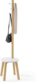 Umbra Pillar Coat Rack, Stool, Clothing Organizer, Umbrella Holder and Hat Organizer, Great for Entryway, White/Natural