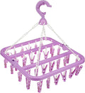 Laundry Hangers with 32 Clips,Clothespin Rack Foldable Laundry Drying Rack Drip Hanger for Drying Socks,Bras,Towel,Underwear,Hat,Scarf,Pants,Baby Clothes,Cloth Diapers,Gloves (Purple)