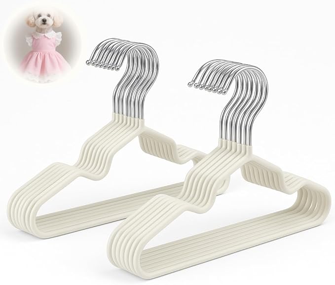 20PCS Dog Hangers: Dog Closet for Small DogsNon-Slip Space Saving Hanger Doll Clothes Cat Outfits (Apricot)