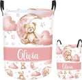 Personalized Name Baby Laundry Hamper for Nursery Boys Girl, Custom Bear Laundry Baskets for Toddler Kids Adults, Baby Name Laundry Hamper with Handles Personalized Gift