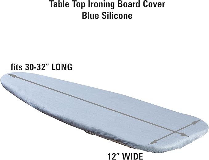 Household Essentials Tabletop Ironing Board Cover and Pad | Fits 30"-32" x 12" Boards | Silicone-Coated, One-Piece Cover with Bungee Cord Fit | Replacement Cover for Small Ironing Boards