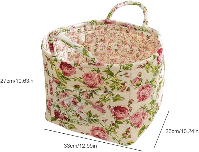 Quilted Fabric Basket Car Storage Basket Boho Floral Laundry Hamper for Nursery Bedroom & Living Room | Organize Clothes Toys