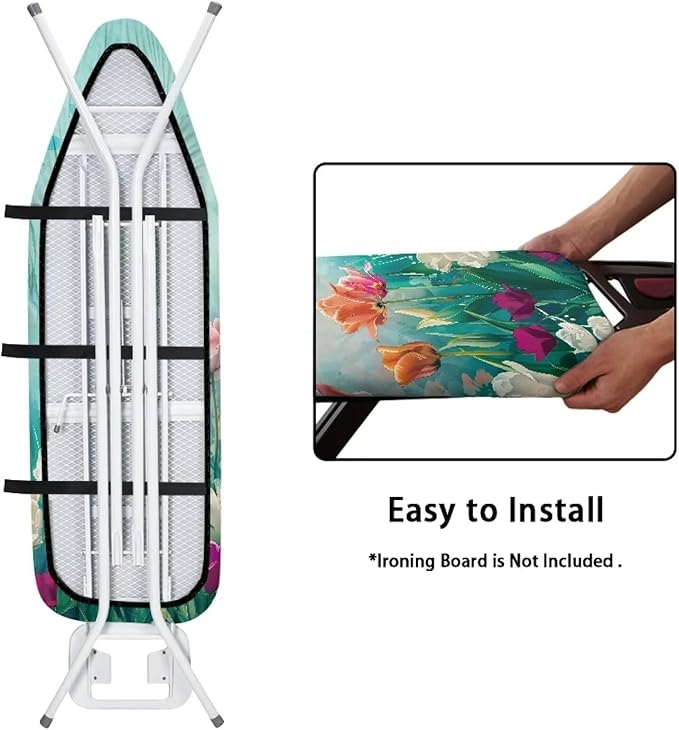 Flashideas Floral Ironing Board Cover and Pad 15x54 Inch Standard Ironing Board Cover with Elastic Edge and Hook and Loop Fasteners Scorch and Stain Resistant Cotton