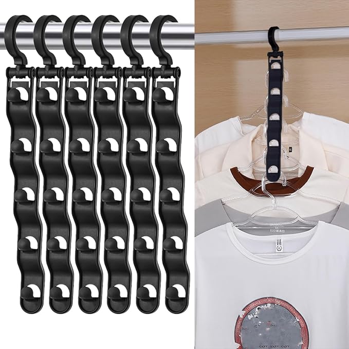 6 PCS Space Saving Hangers, Closet Organizers and Storage, College Dorm Room Essentials,Sturdy Closet Organizer Home Essentials Space Saving Hangers for Thick Clothe (Black)