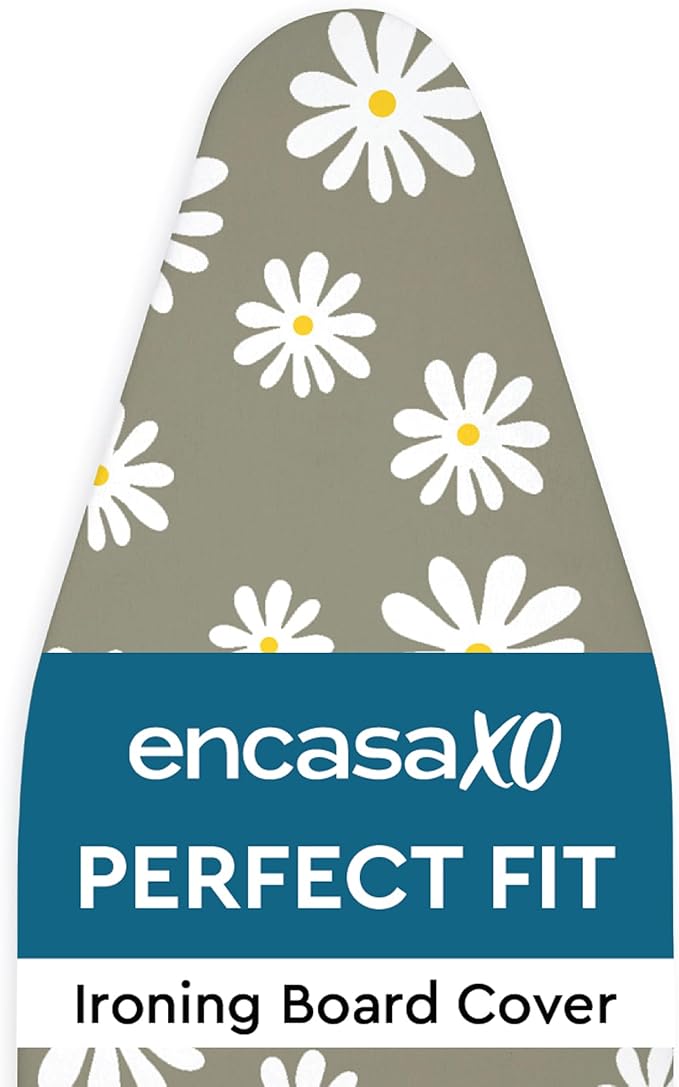 Encasa XO Ironing Board Cover and Pad 54"x18" - Thick 3mm Felt Padding, Drawstring Tightening & Lock, Easy Fit, Scorch & Stain Resistant, Fits X-Large Ironing Board - Daisy Grey