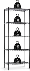 Storage Shelves Heavy Duty Metal Shelving Unit with Leveling Feet, 5 Tier Adjustable Garage Storage Rack, 750 LBS, Utility Metal Shelves for Pantry Kitchen Office (Black, 24" L x 14" W x60" H)