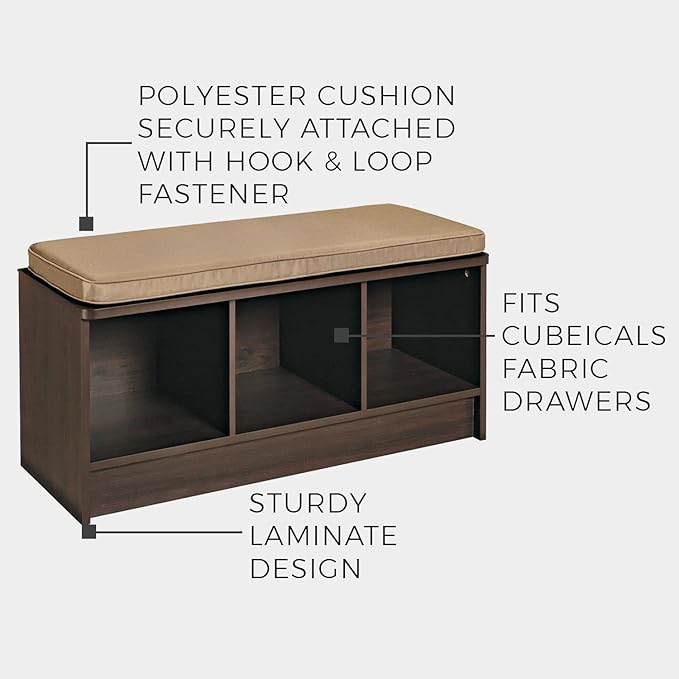 ClosetMaid 3258 Cubeicals 3-Cube Storage Bench, Natural Gray with Gray Cushion