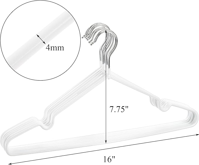 Tosnail 50 Pack 16-Inch Stainless Steel Wire Metal Hangers Non-Slip Clothes Hangers Space Saving Closet Organizer, White