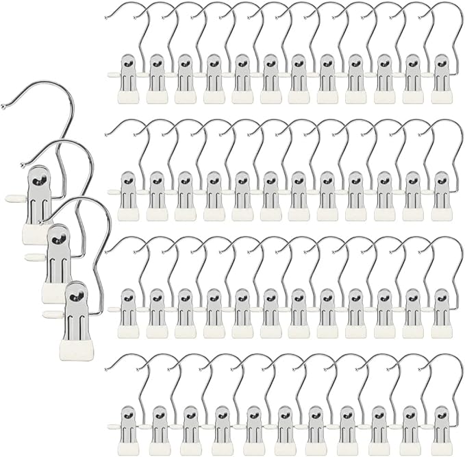 Hangers Clips,Stainless Multi Function Clip Hooks,Laundry Hanging Hooks Clips,Closet Hangers,Boot Clips， Hats Clips,Socks Clips,Pants Clips, Bras Clips (50, Rice-White)