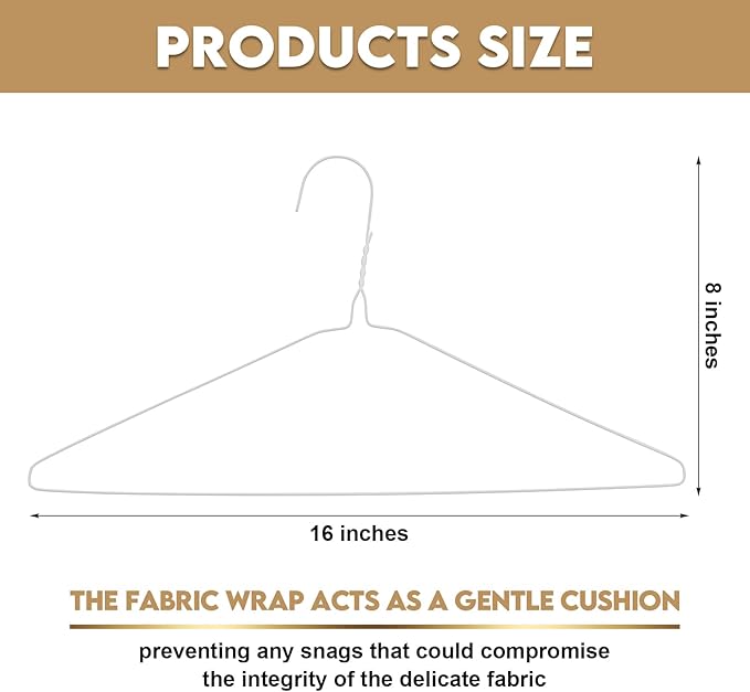 120 Pcs Wire Hangers Bulk 16" Dry Cleaner Hangers for Clothes Caped Clothing Pants (White,Classic)