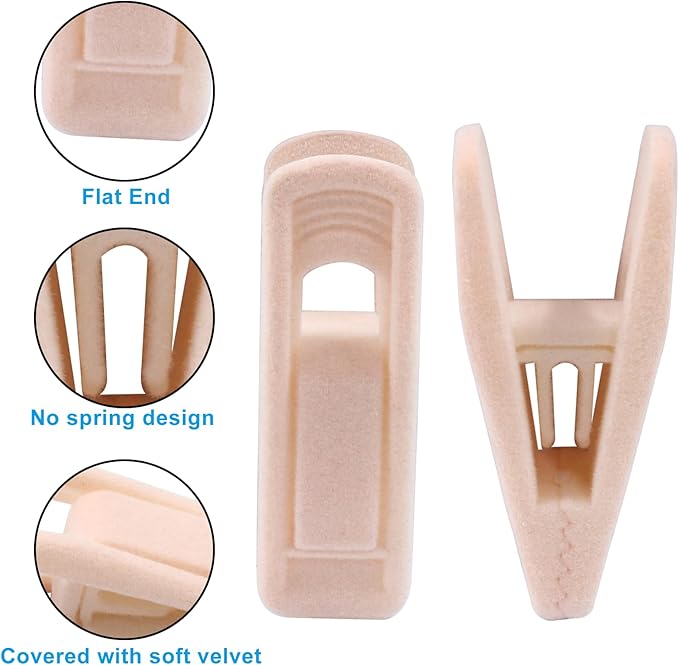 Hordion 20Pcs Pink Velvet Hangers Clips, Strong Finger Flocked Clips Felt Velvet Clip for Pants Skirt Thin Felt Hangers (Light Pink)