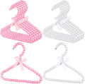 Wesiti 10 Pcs Small Pearl Hanger Mini Pearl Metal Elegant Clothes Hangers with Ribbon for Women Dog Cat (Pink,White)
